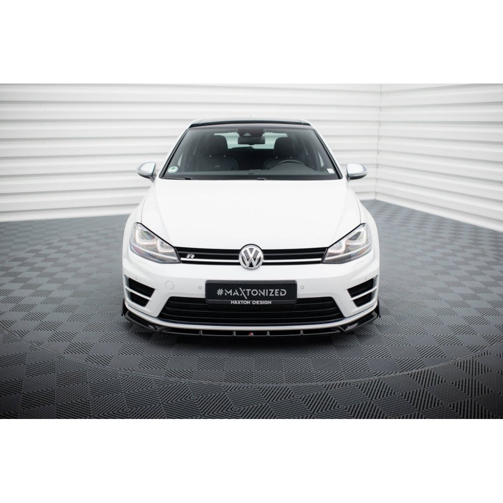 Maxton Design spoiler pod přední nárazník v.5 s křidélky pro Volkswagen Golf R Mk7, černý lesklý plast ABS