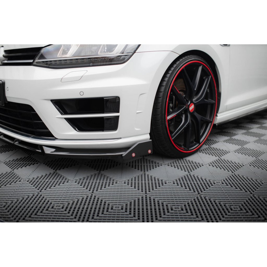 Maxton Design spoiler pod přední nárazník v.5 s křidélky pro Volkswagen Golf R Mk7, černý lesklý plast ABS