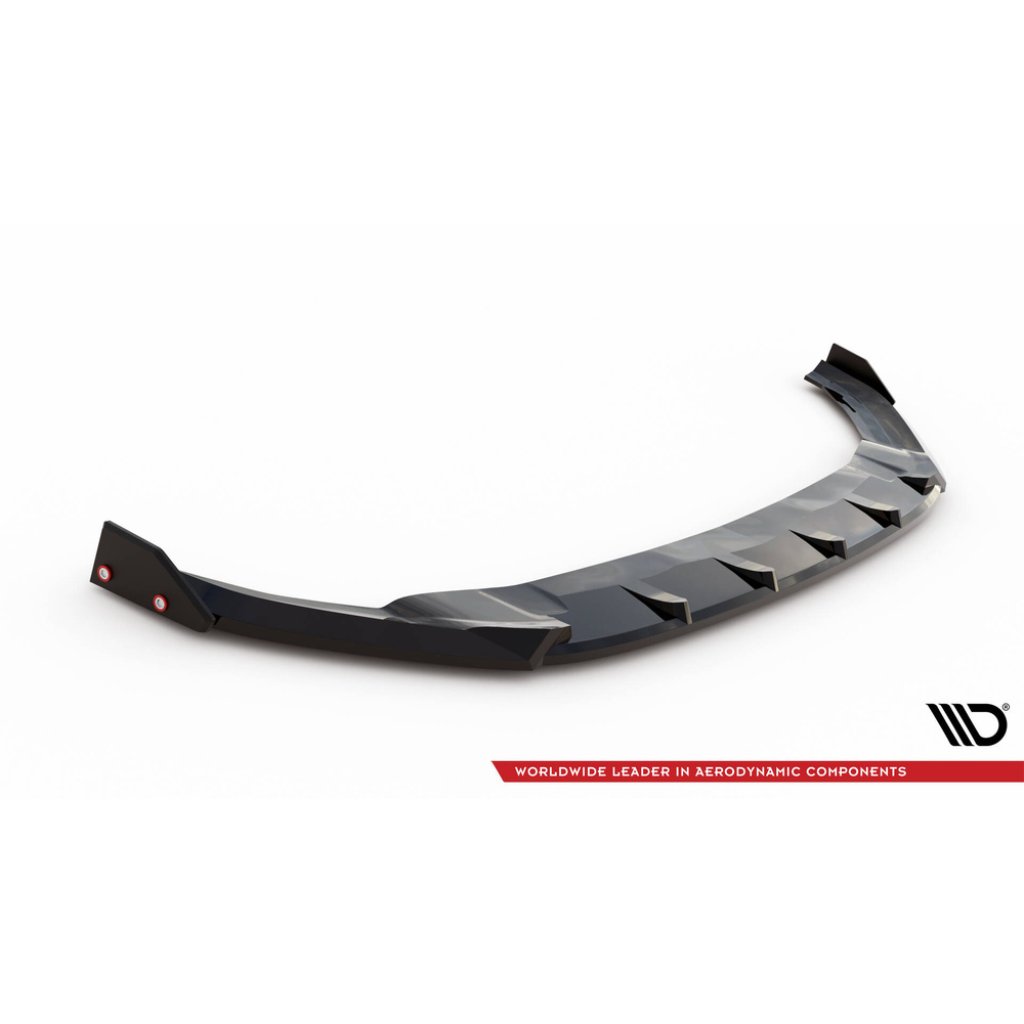 Maxton Design spoiler pod přední nárazník v.5 s křidélky pro Volkswagen Golf R Mk7, černý lesklý plast ABS