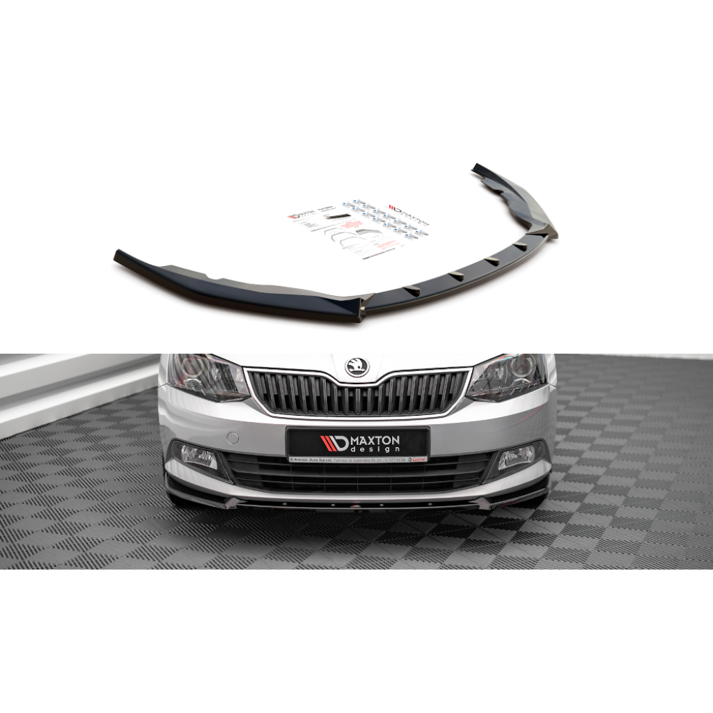 Maxton Design spoiler pod přední nárazník ver.1 pro Škoda Fabia Mk3, černý lesklý plast ABS