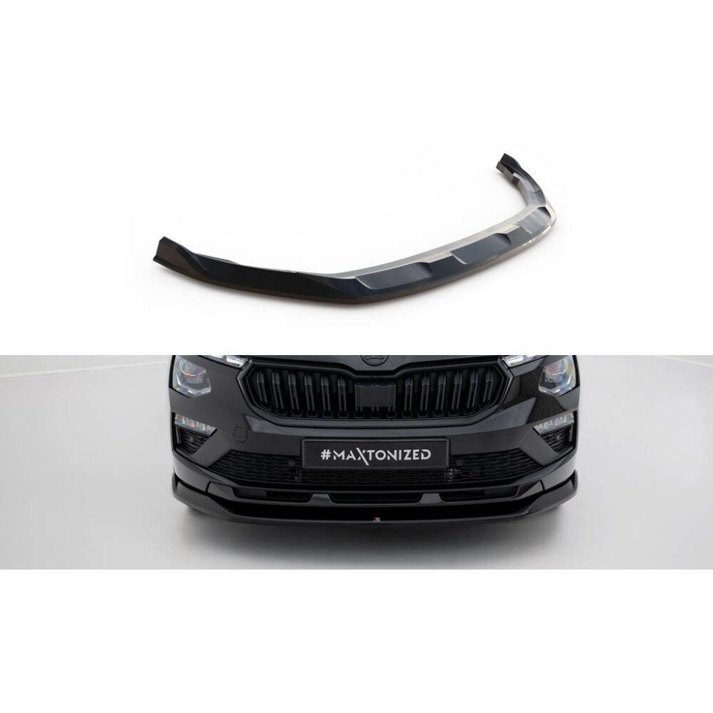 Maxton Design spoiler pod přední nárazník ver.1 pro Škoda Kamiq Mk1 Facelift, černý lesklý plast ABS, Monte Carlo