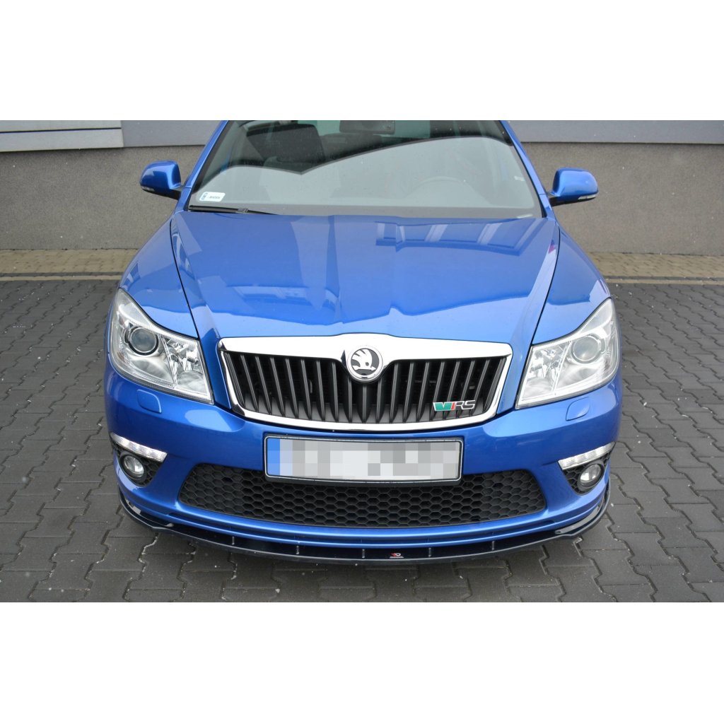 Maxton Design spoiler pod přední nárazník ver.1 pro Škoda Octavia RS Facelift Mk2 Facelift, černý lesklý plast ABS