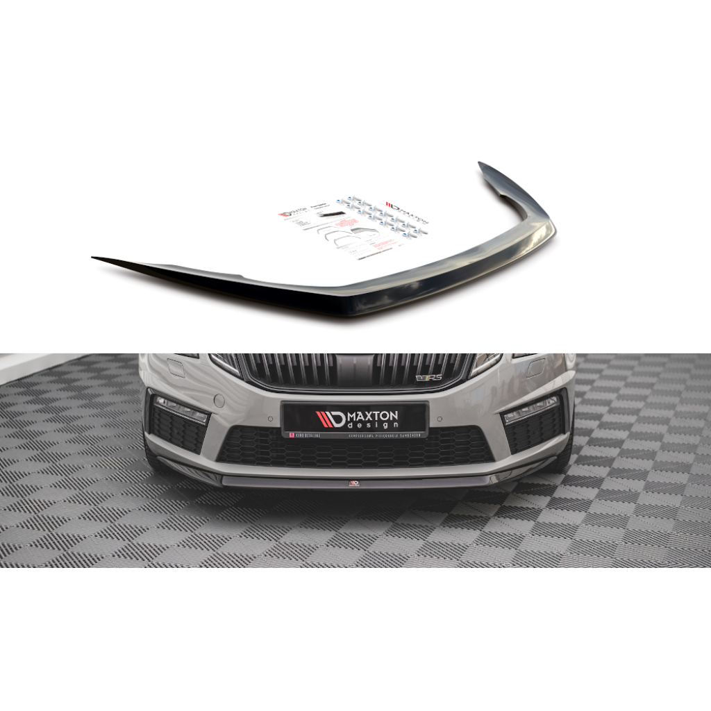 Maxton Design spoiler pod přední nárazník ver.1 pro Škoda Octavia RS Facelift Mk3, černý lesklý plast ABS