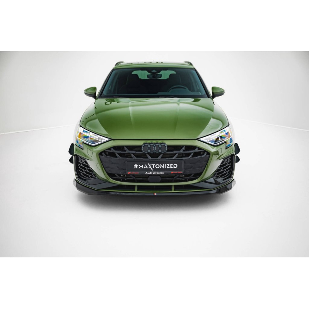 Maxton Design spoiler pod přední nárazník ver.2 pro Audi A3 8Y Facelift, černý lesklý plast ABS, S-Line / S-Line Sedan