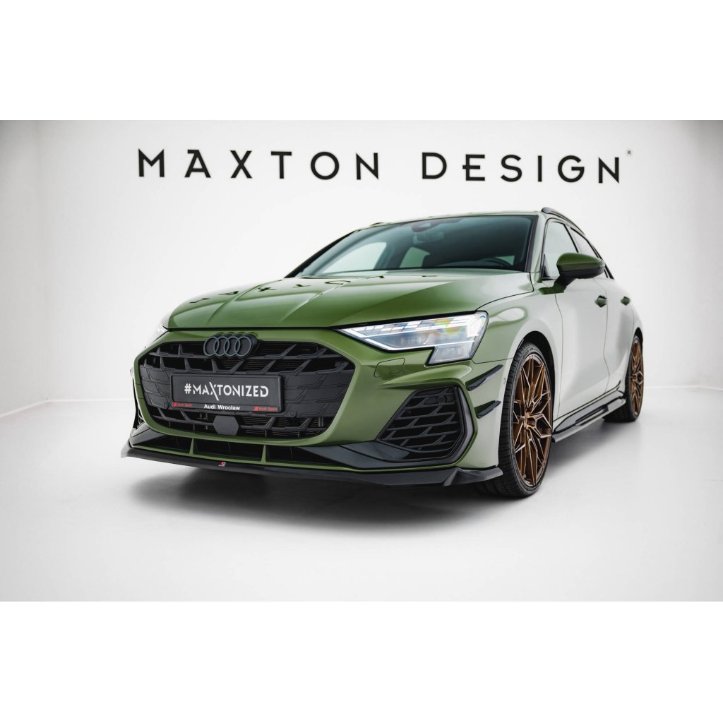 Maxton Design spoiler pod přední nárazník ver.2 pro Audi A3 8Y Facelift, černý lesklý plast ABS, S-Line / S-Line Sedan