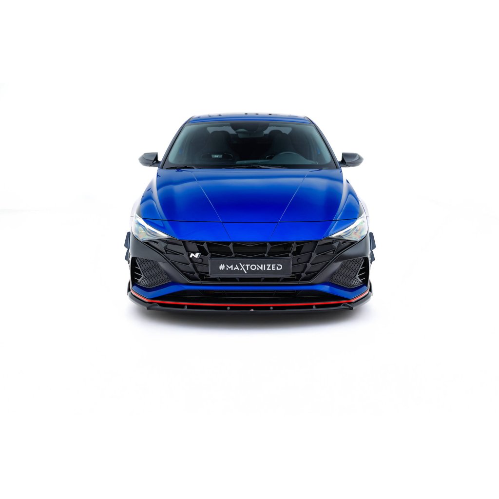 Maxton Design spoiler pod přední nárazník ver.2 pro Hyundai Elantra N Mk7, černý lesklý plast ABS
