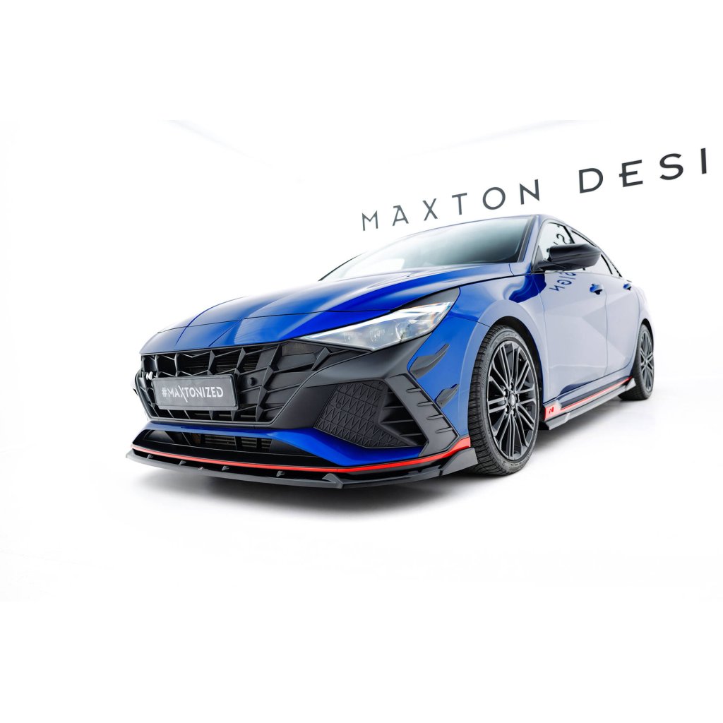 Maxton Design spoiler pod přední nárazník ver.2 pro Hyundai Elantra N Mk7, černý lesklý plast ABS