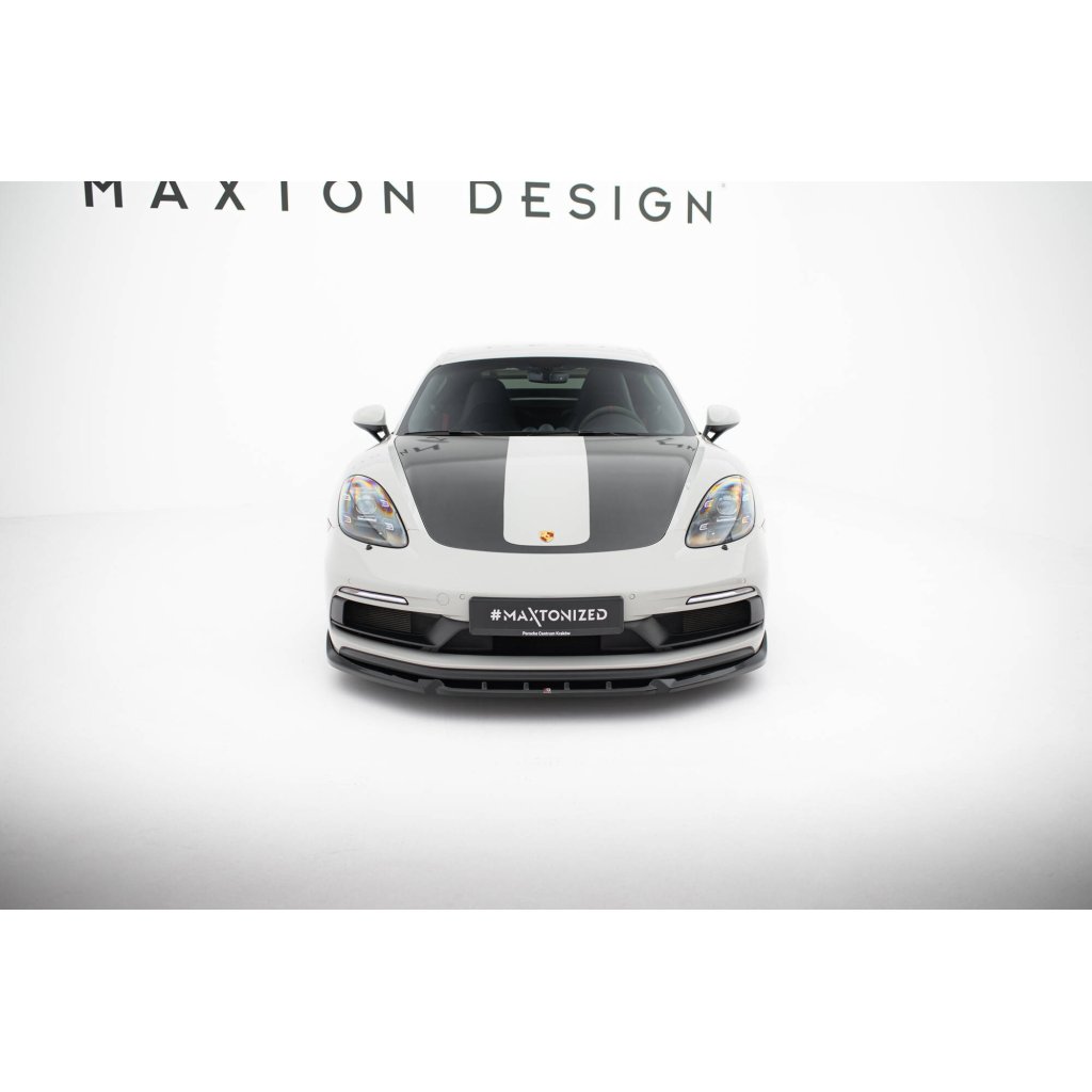 Maxton Design spoiler pod přední nárazník ver.2 pro Porsche Cayman 982c, černý lesklý plast ABS, 718 GTS