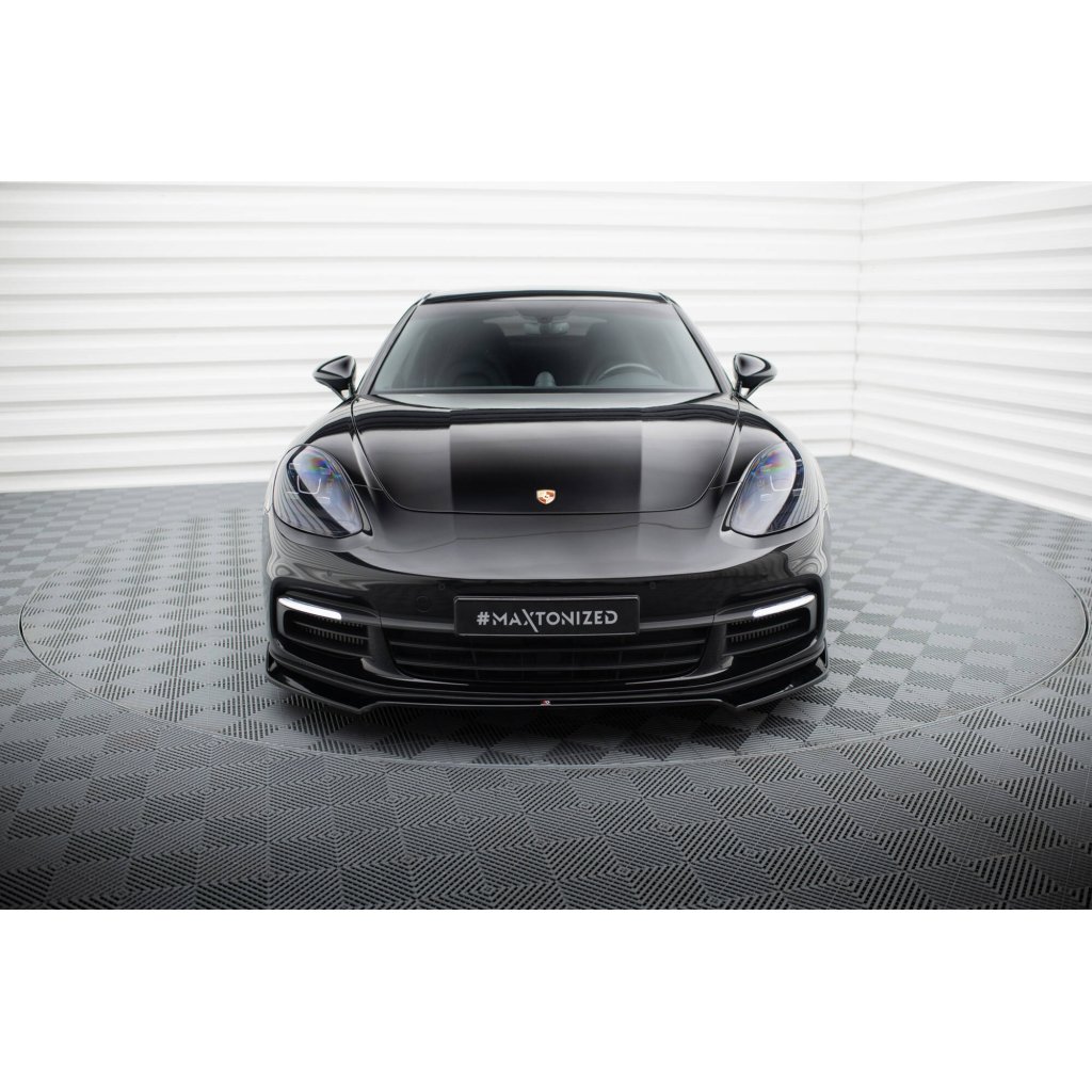 Maxton Design spoiler pod přední nárazník ver.2 pro Porsche Panamera 4S 971, 971 E-Hybrid, černý lesklý plast ABS