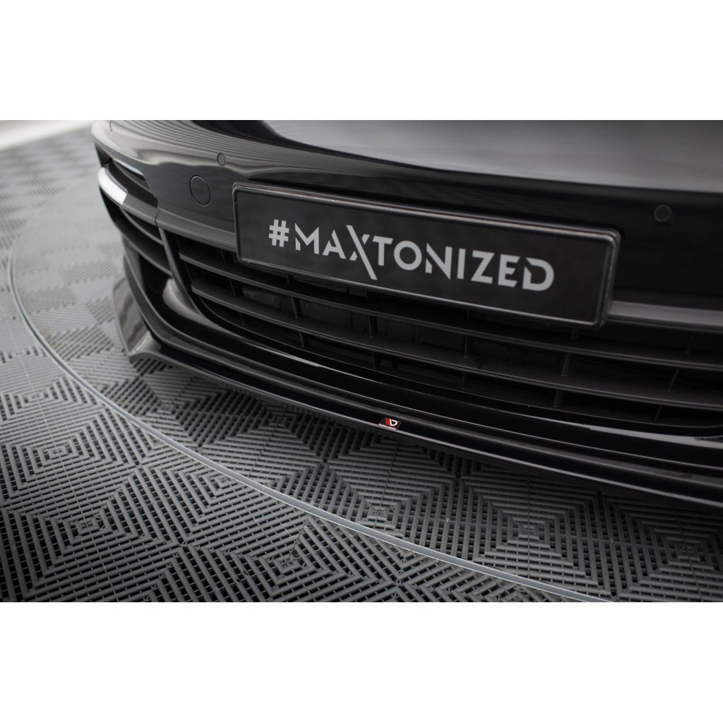 Maxton Design spoiler pod přední nárazník ver.2 pro Porsche Panamera 4S 971, 971 E-Hybrid, černý lesklý plast ABS