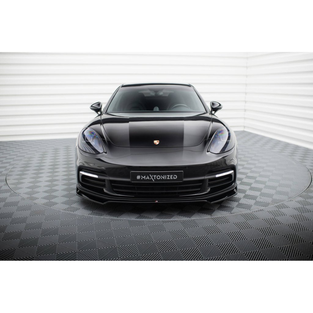 Maxton Design spoiler pod přední nárazník ver.2 pro Porsche Panamera 4S 971, 971 E-Hybrid, černý lesklý plast ABS