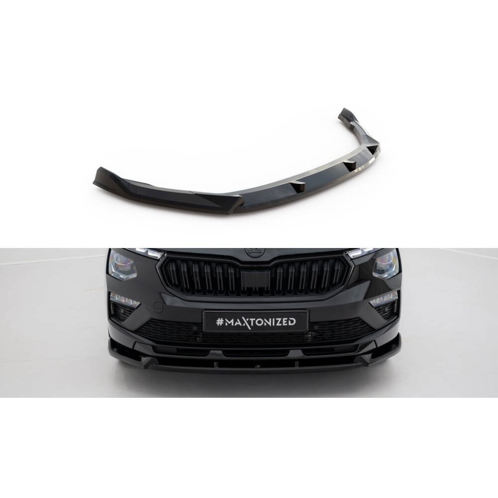 Maxton Design spoiler pod přední nárazník ver.2 pro Škoda Kamiq Mk1 Facelift, černý lesklý plast ABS, Monte Carlo