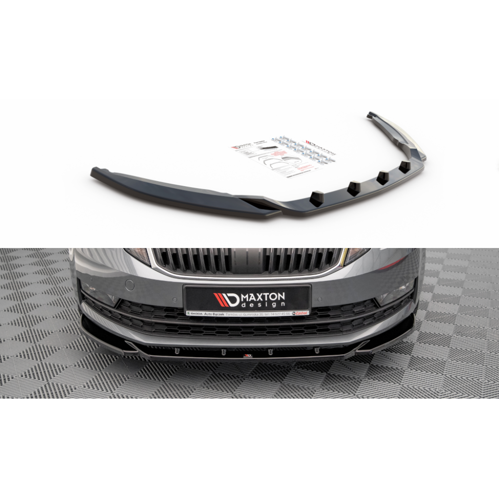 Maxton Design spoiler pod přední nárazník ver.2 pro Škoda Octavia Mk3 Facelift, černý lesklý plast ABS