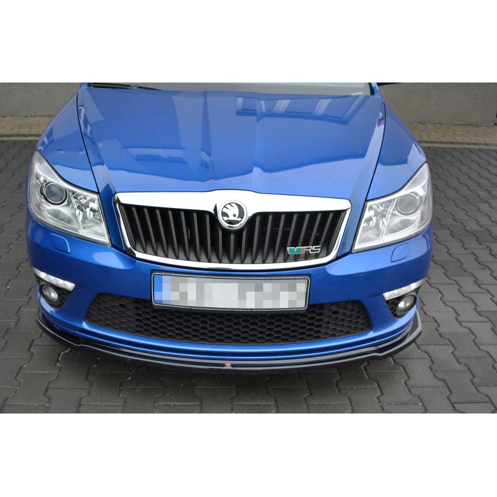 Maxton Design spoiler pod přední nárazník ver.2 pro Škoda Octavia RS Facelift Mk2 Facelift, černý lesklý plast ABS