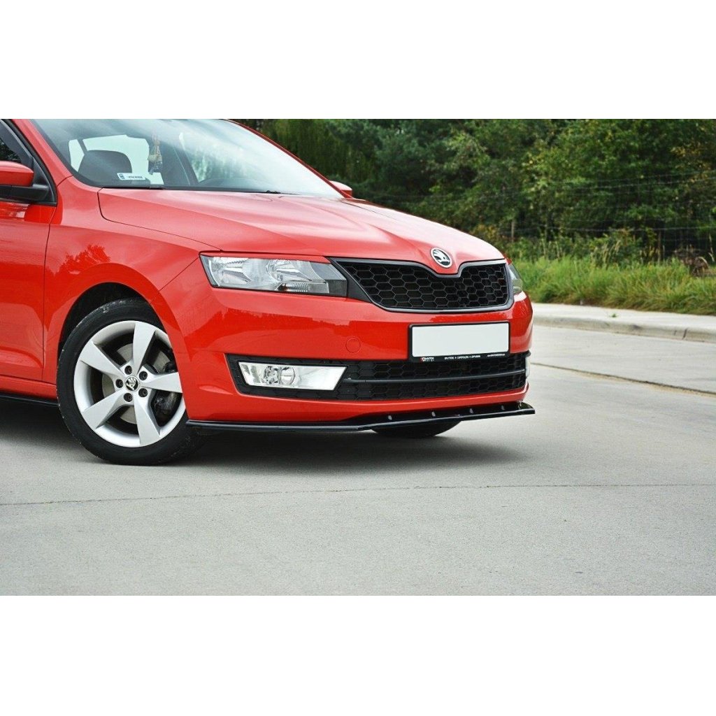 Maxton Design spoiler pod přední nárazník ver.2 pro Škoda Rapid, černý lesklý plast ABS