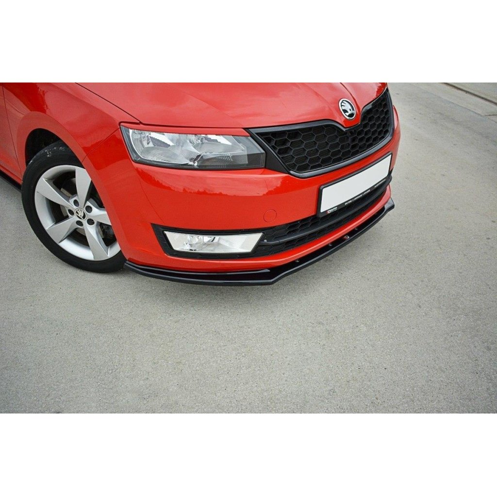 Maxton Design spoiler pod přední nárazník ver.2 pro Škoda Rapid, černý lesklý plast ABS