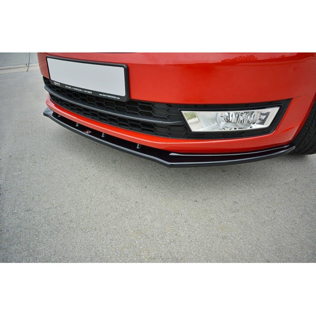 Maxton Design spoiler pod přední nárazník ver.2 pro Škoda Rapid, černý lesklý plast ABS