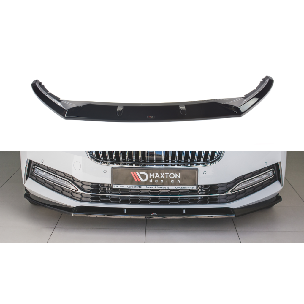 Maxton Design spoiler pod přední nárazník ver.2 pro Škoda Superb Mk3 FL Facelift, černý lesklý plast ABS