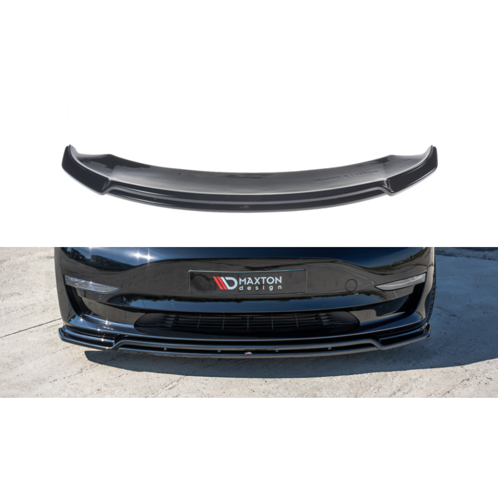 Maxton Design spoiler pod přední nárazník ver.2 pro Tesla Model 3 Mk1, černý lesklý plast ABS