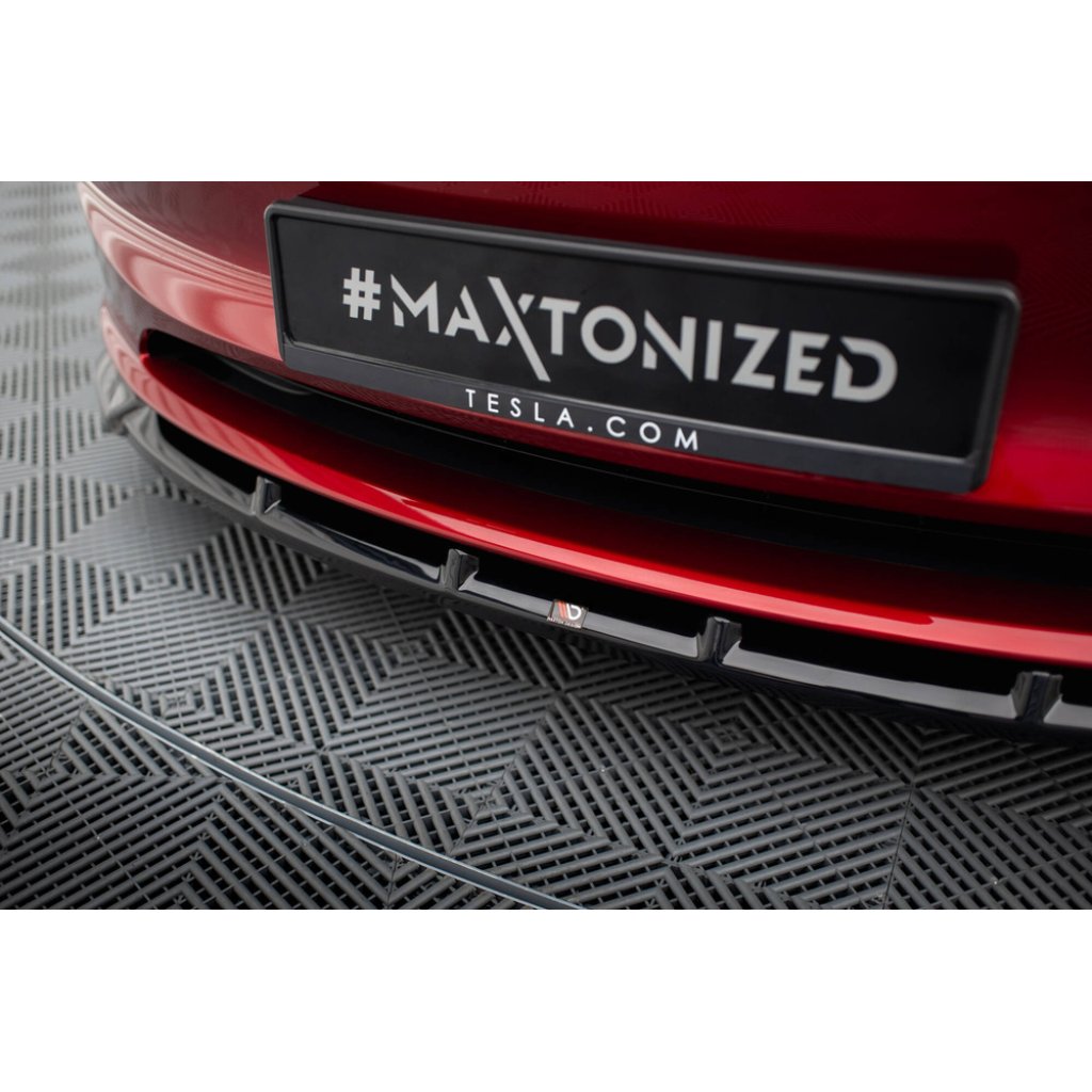 Maxton Design spoiler pod přední nárazník ver.2 pro Tesla Model 3 Mk1 Project Highland Facelift, černý lesklý plast ABS