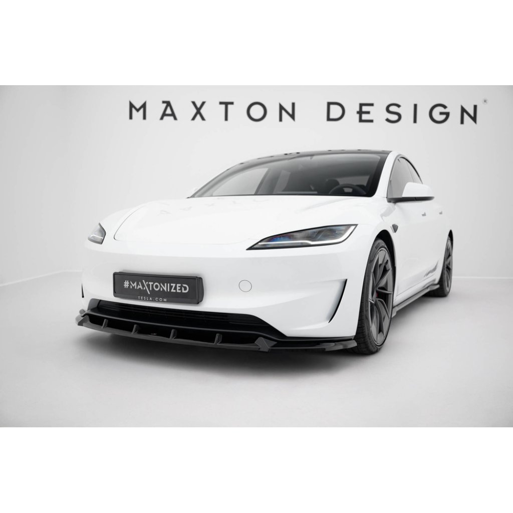 Maxton Design spoiler pod přední nárazník ver.2 pro Tesla Model 3 Mk1 Project Highland Facelift, černý lesklý plast ABS, Performance