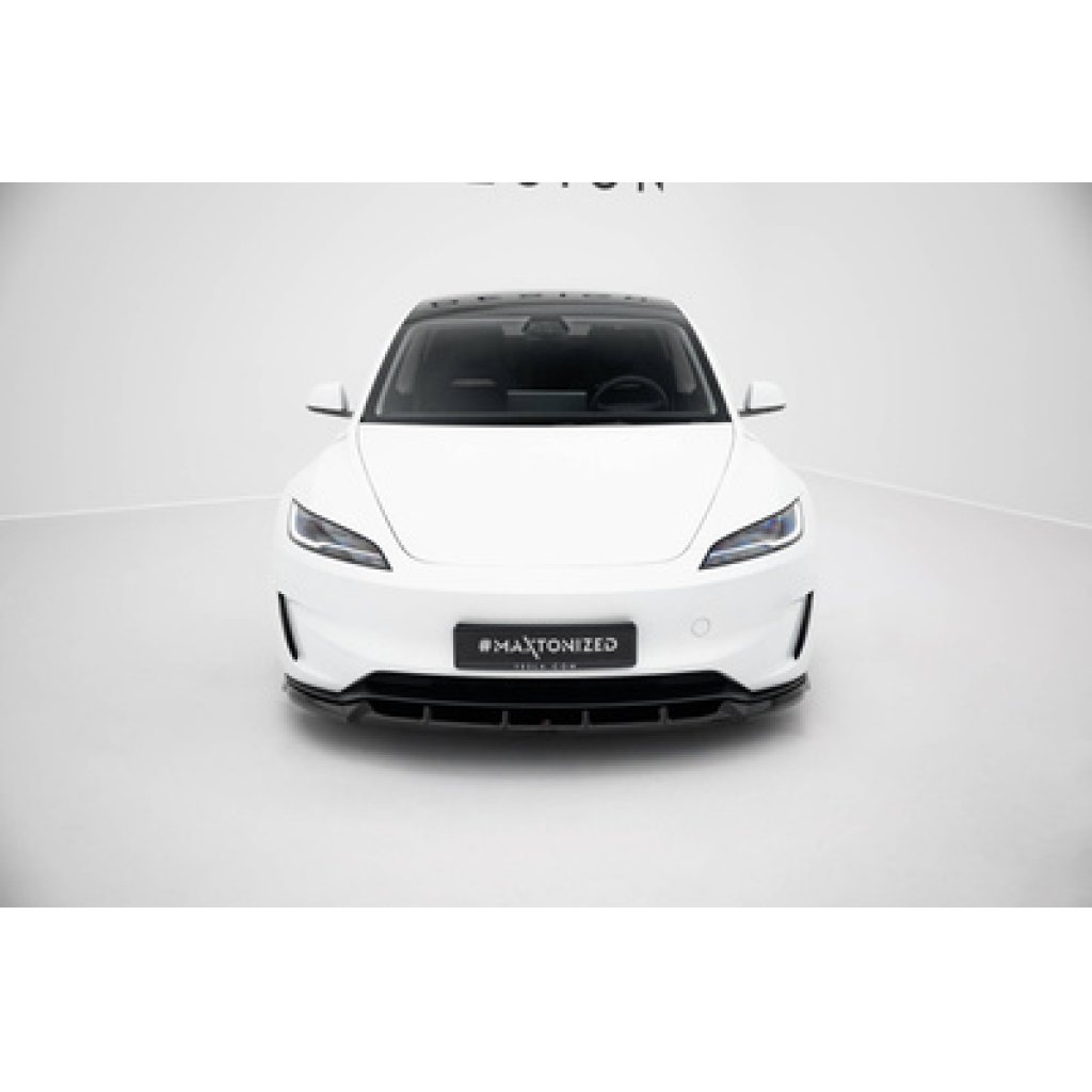 Maxton Design spoiler pod přední nárazník ver.2 pro Tesla Model 3 Mk1 Project Highland Facelift, černý lesklý plast ABS, Performance