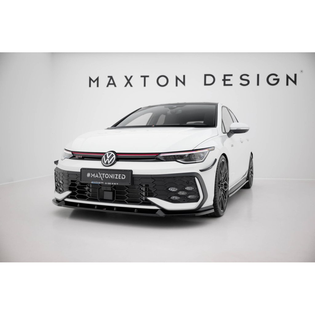 Maxton Design spoiler pod přední nárazník ver.2 pro Volkswagen Golf R-Line Mk8 Facelift, černý lesklý plast ABS
