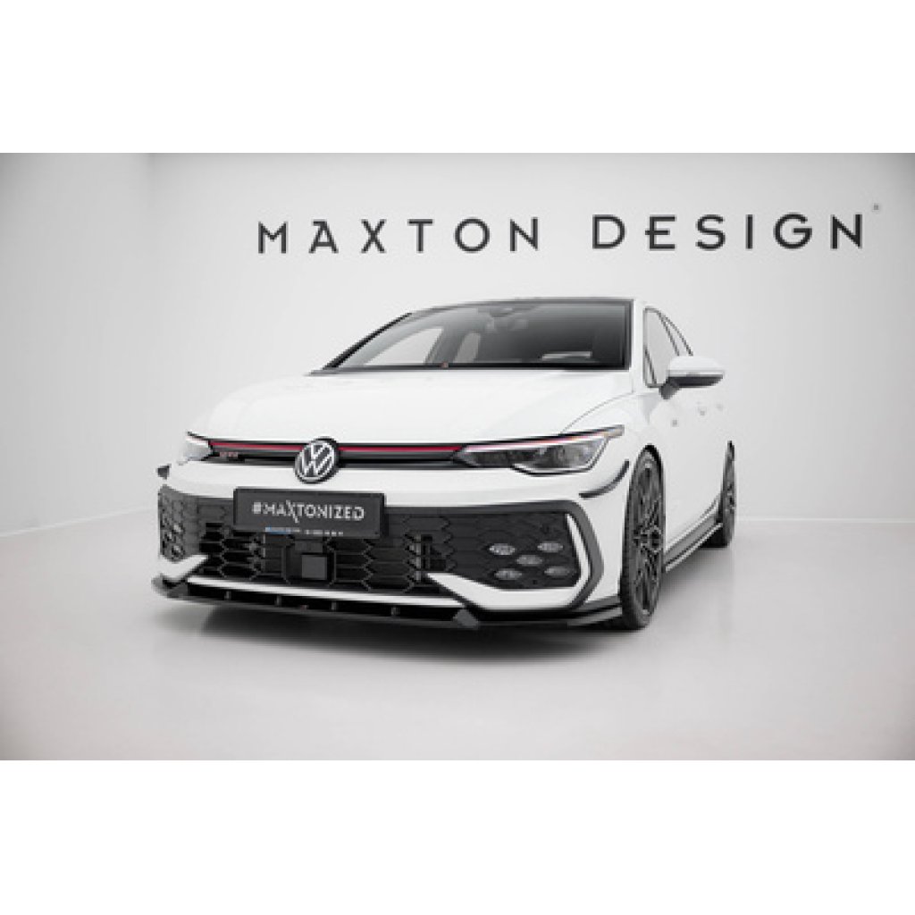 Maxton Design spoiler pod přední nárazník ver.2 pro Volkswagen Golf R-Line Mk8 Facelift, černý lesklý plast ABS