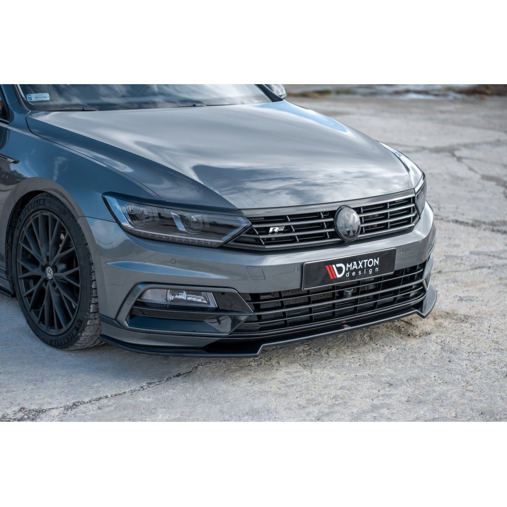 Maxton Design spoiler pod přední nárazník ver.2 pro Volkswagen Passat Mk8 (B8), černý lesklý plast ABS, R-Line