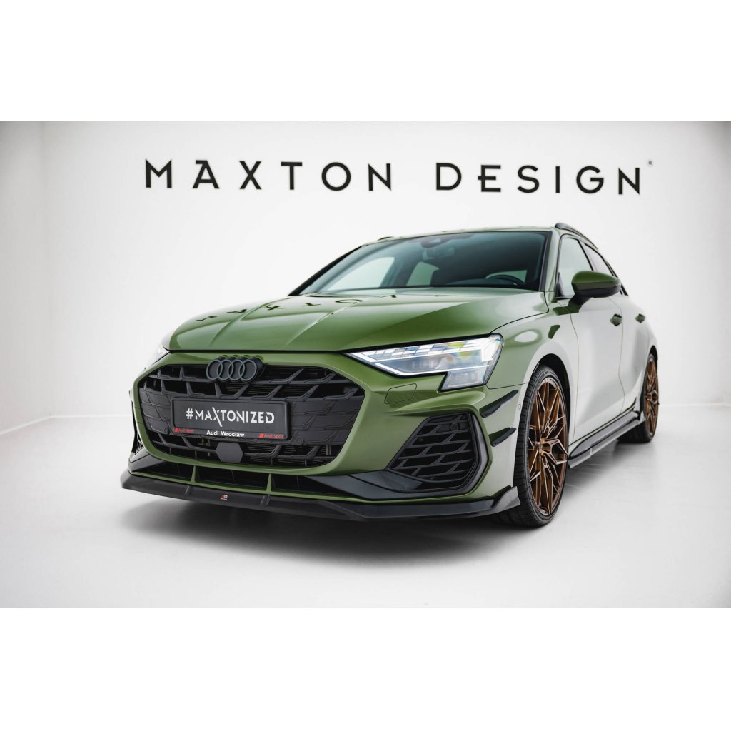 Maxton Design spoiler pod přední nárazník ver.3 pro Audi S3 8Y Facelift, černý lesklý plast ABS, Sedan / Sportback