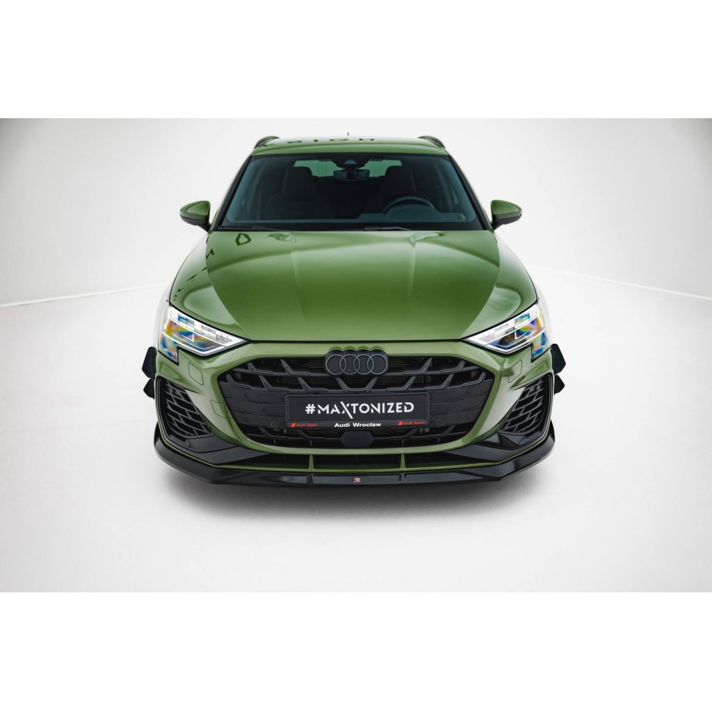 Maxton Design spoiler pod přední nárazník ver.3 pro Audi S3 8Y Facelift, černý lesklý plast ABS, Sedan / Sportback
