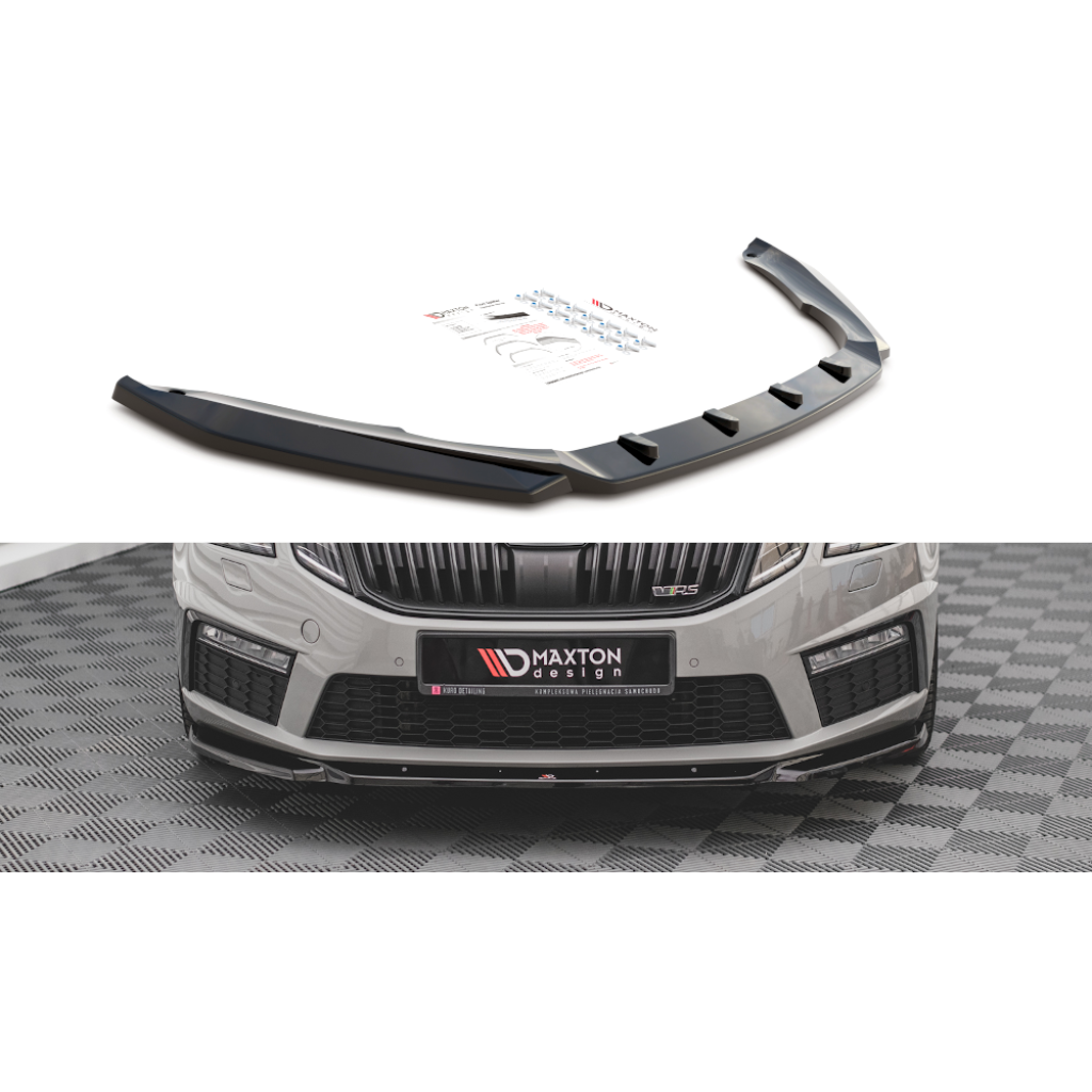 Maxton Design spoiler pod přední nárazník ver.3 pro Škoda Octavia RS Facelift Mk3, černý lesklý plast ABS