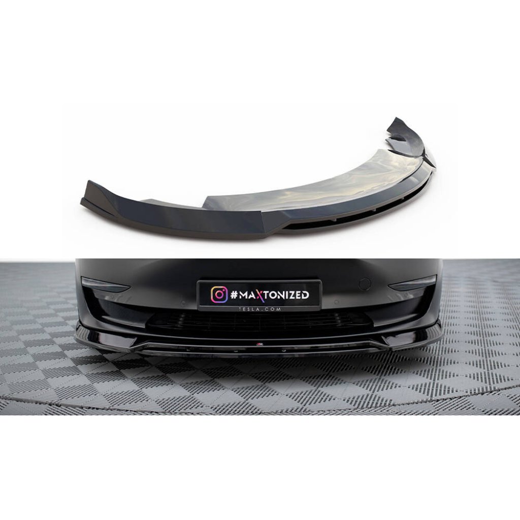Maxton Design spoiler pod přední nárazník ver.3 pro Tesla Model 3 Mk1, černý lesklý plast ABS
