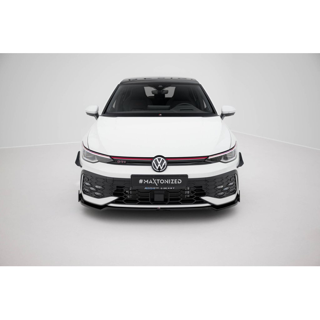 Maxton Design spoiler pod přední nárazník ver.3 s křidélky pro Volkswagen Golf R-Line Mk8 Facelift, černý lesklý plast ABS