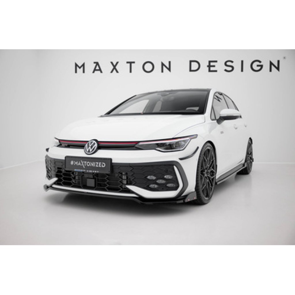 Maxton Design spoiler pod přední nárazník ver.3 s křidélky pro Volkswagen Golf R-Line Mk8 Facelift, černý lesklý plast ABS