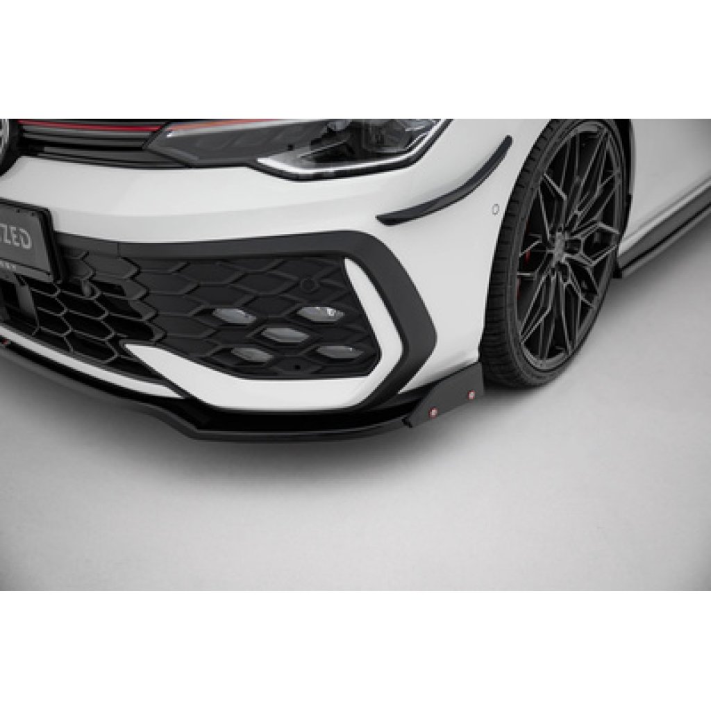 Maxton Design spoiler pod přední nárazník ver.3 s křidélky pro Volkswagen Golf R-Line Mk8 Facelift, černý lesklý plast ABS