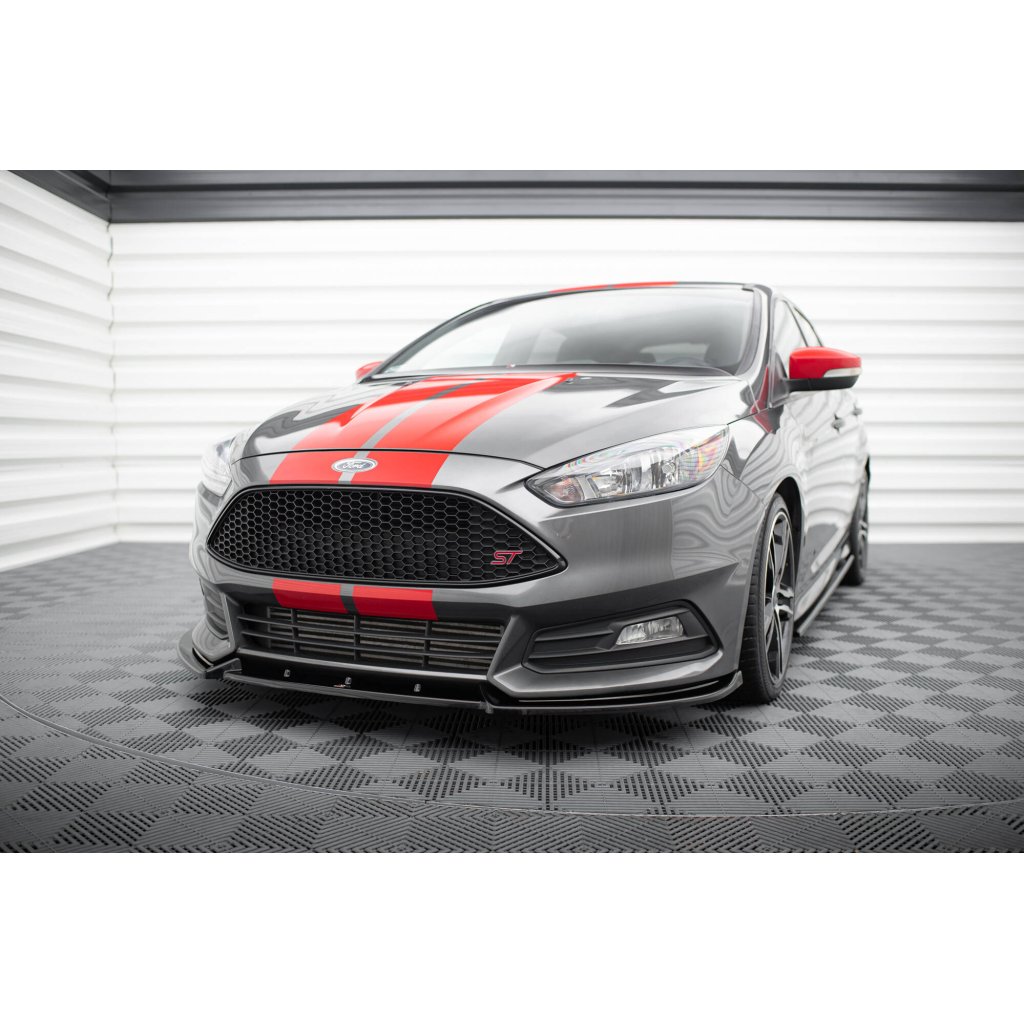 Maxton Design spoiler pod přední nárazník ver.4 pro Ford Focus ST Mk3 Facelift, černý lesklý plast ABS