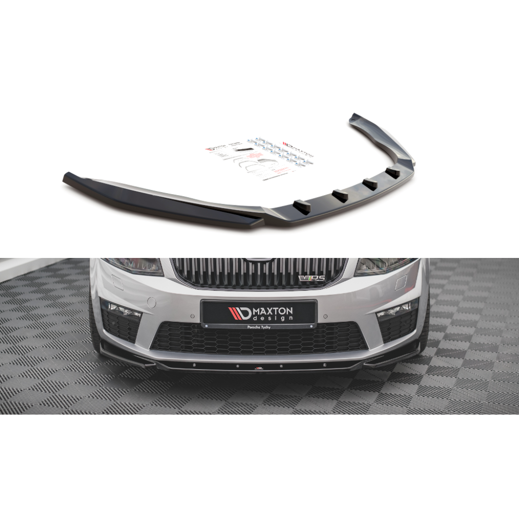 Maxton Design spoiler pod přední nárazník ver.4 pro Škoda Octavia RS Mk3, černý lesklý plast ABS