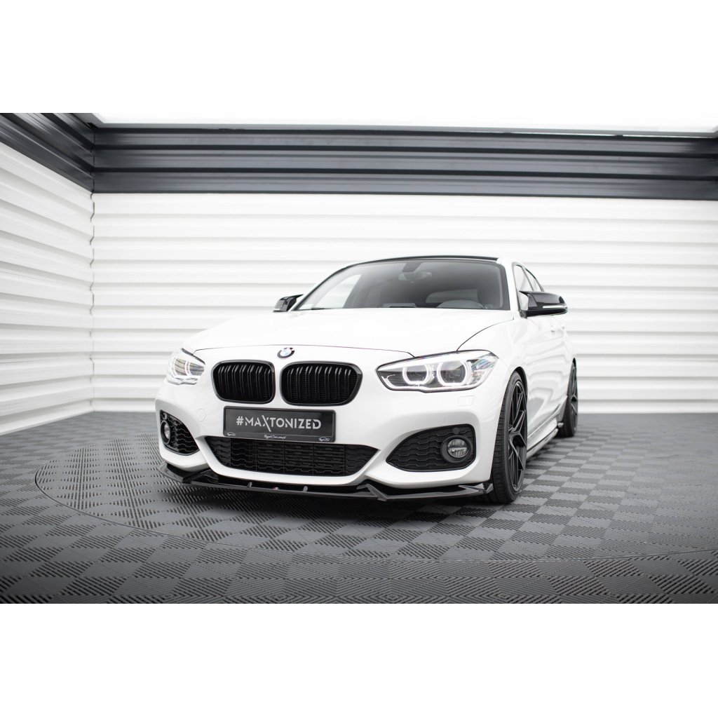 Maxton Design spoiler pod přední nárazník ver.5 pro BMW řada 1 F20- F21 Facelift, černý lesklý plast ABS, M-Pack/M140i