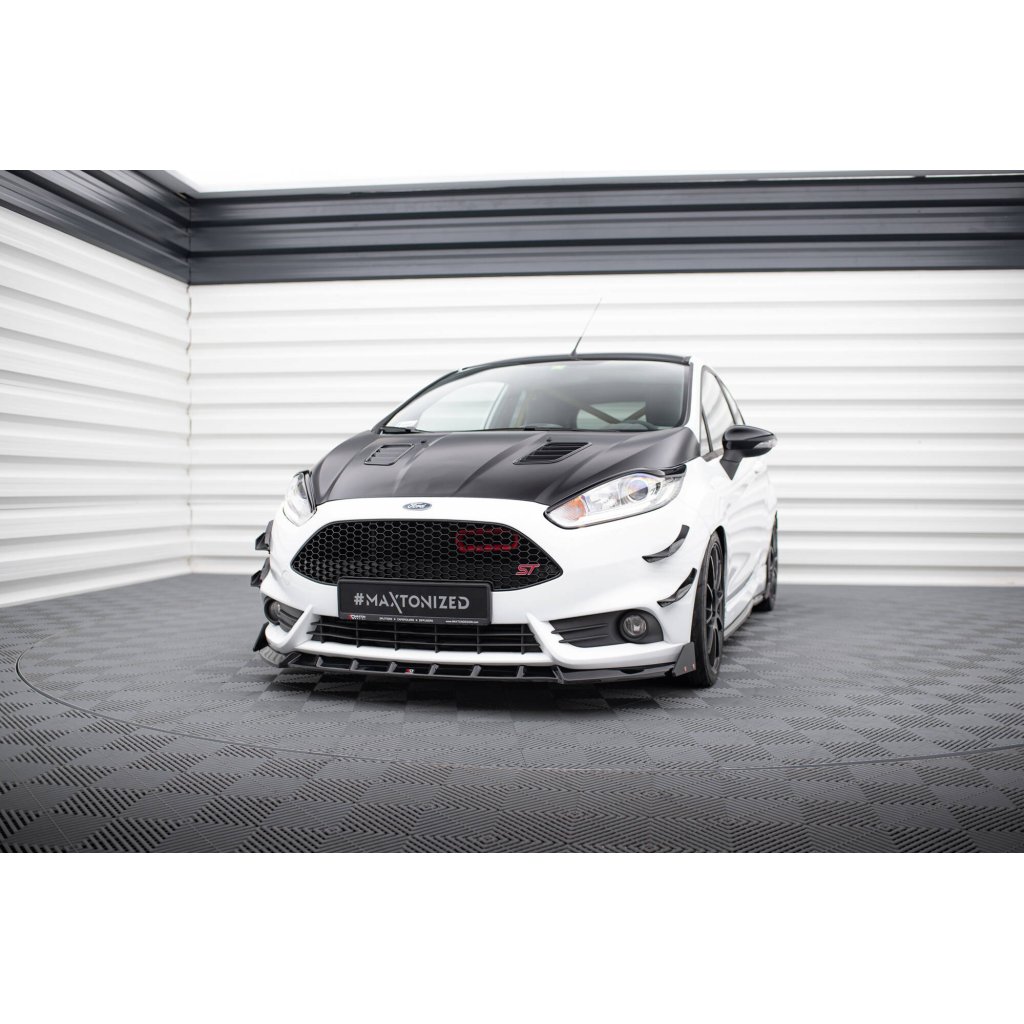 Maxton Design spoiler pod přední nárazník ver.6 s křidélky pro Ford Fiesta ST Mk7 Facelift, černý lesklý plast ABS