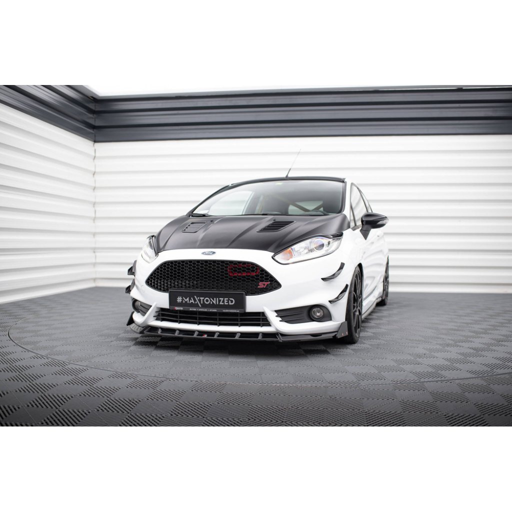 Maxton Design spoiler pod přední nárazník ver.6 s křidélky pro Ford Fiesta ST Mk7 Facelift, černý lesklý plast ABS