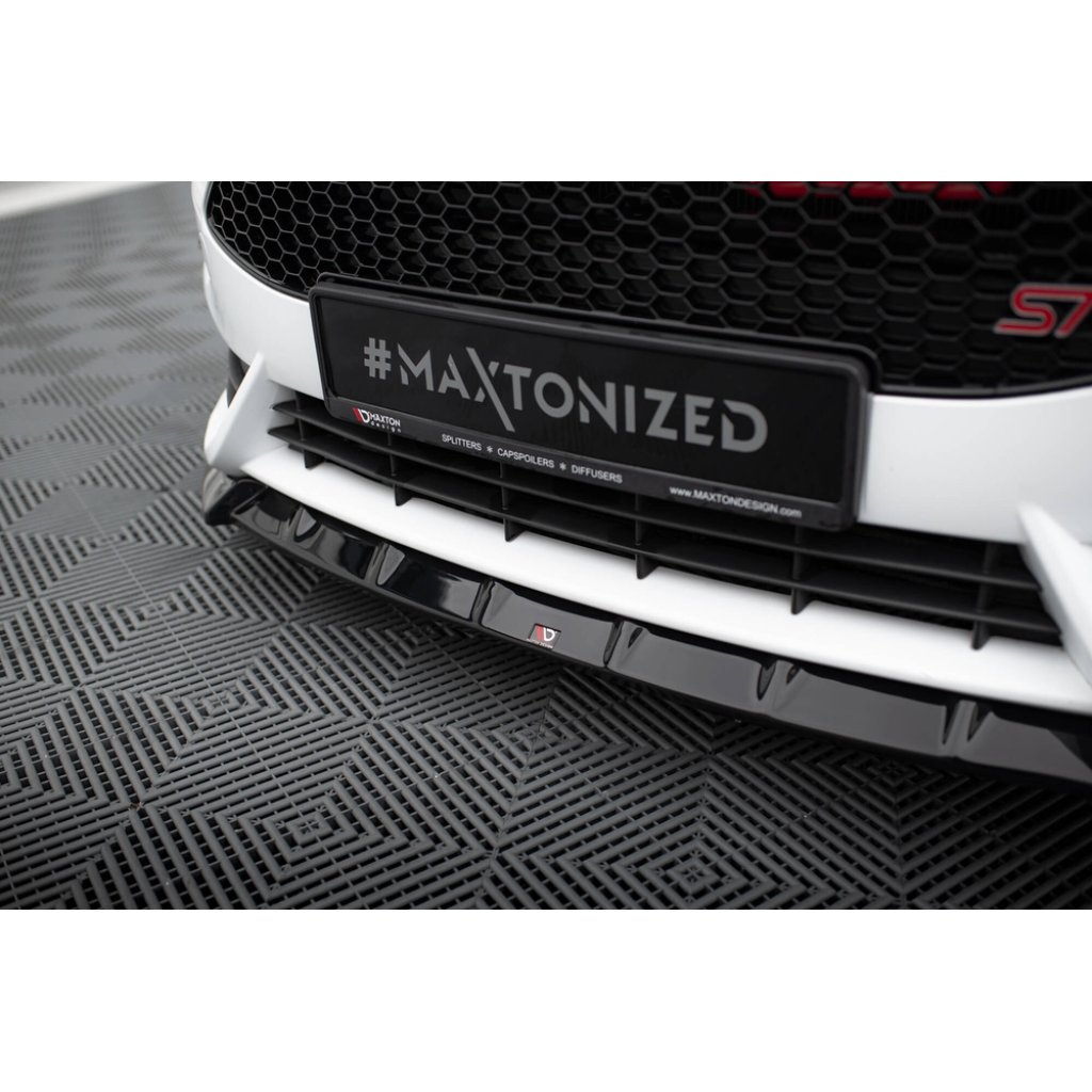 Maxton Design spoiler pod přední nárazník ver.6 s křidélky pro Ford Fiesta ST Mk7 Facelift, černý lesklý plast ABS