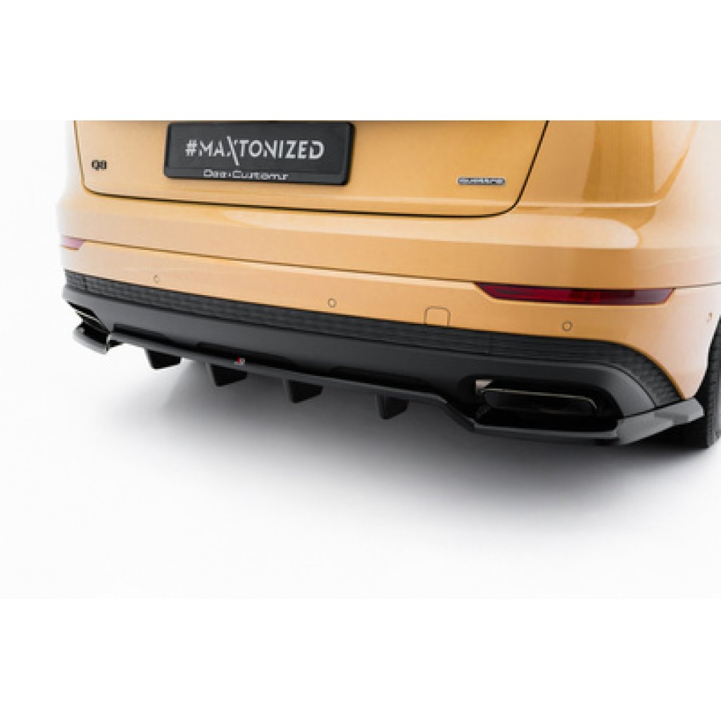 Maxton Design spoiler pod zadní nárazník s žebrováním pro Audi Q8 Mk 1 FL, černý lesklý plast ABS