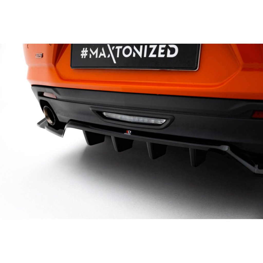 Maxton Design spoiler pod zadní nárazník s žebrováním pro Chevrolet Camaro SS Mk6 Facelift, černý lesklý plast ABS