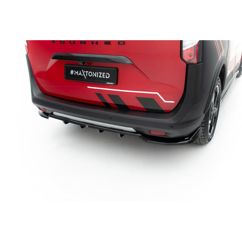 Maxton Design spoiler pod zadní nárazník s žebrováním pro Ford Tourneo Courier Mk2, černý lesklý plast ABS