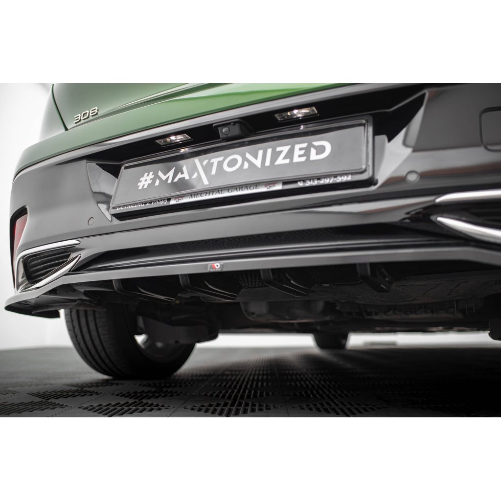 Maxton Design spoiler pod zadní nárazník s žebrováním pro Peugeot 308 GT Mk3, černý lesklý plast ABS, Hatchback