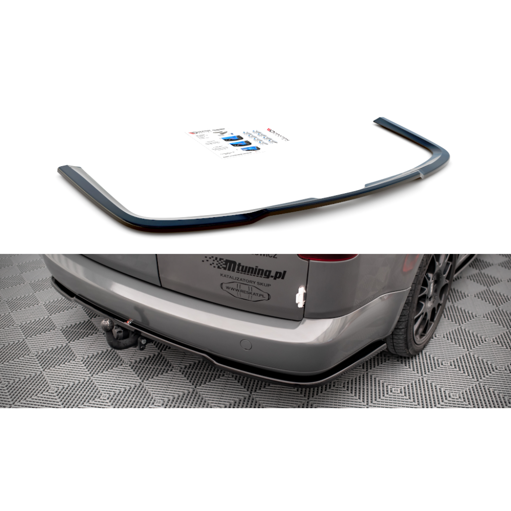Maxton Design středový spoiler pod zadní nárazník pro Volkswagen Caddy Mk3 Facelift, černý lesklý plast ABS, pro verzi Long