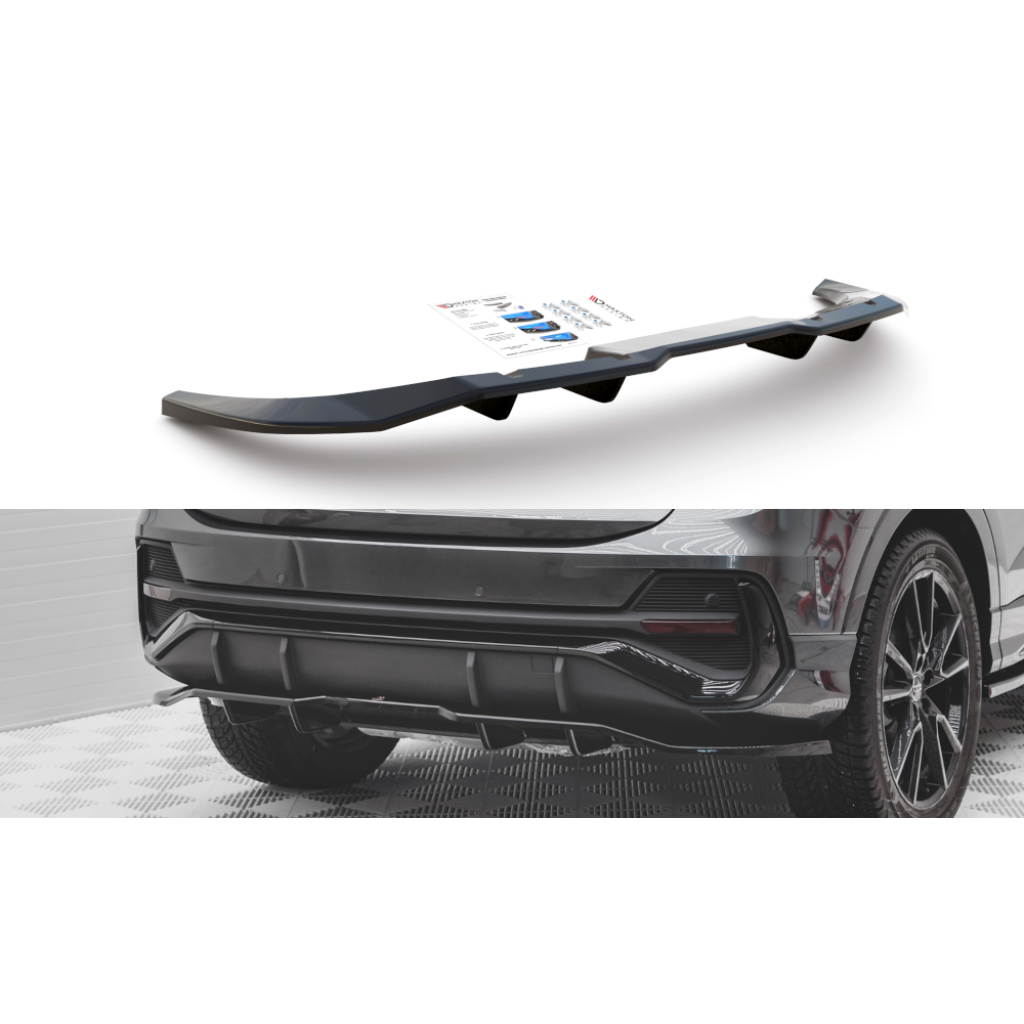 Maxton Design středový spoiler pod zadní nárazník s žebrováním pro Audi Q3 Sportback S-Line, plast ABS bez povrchové úpravy