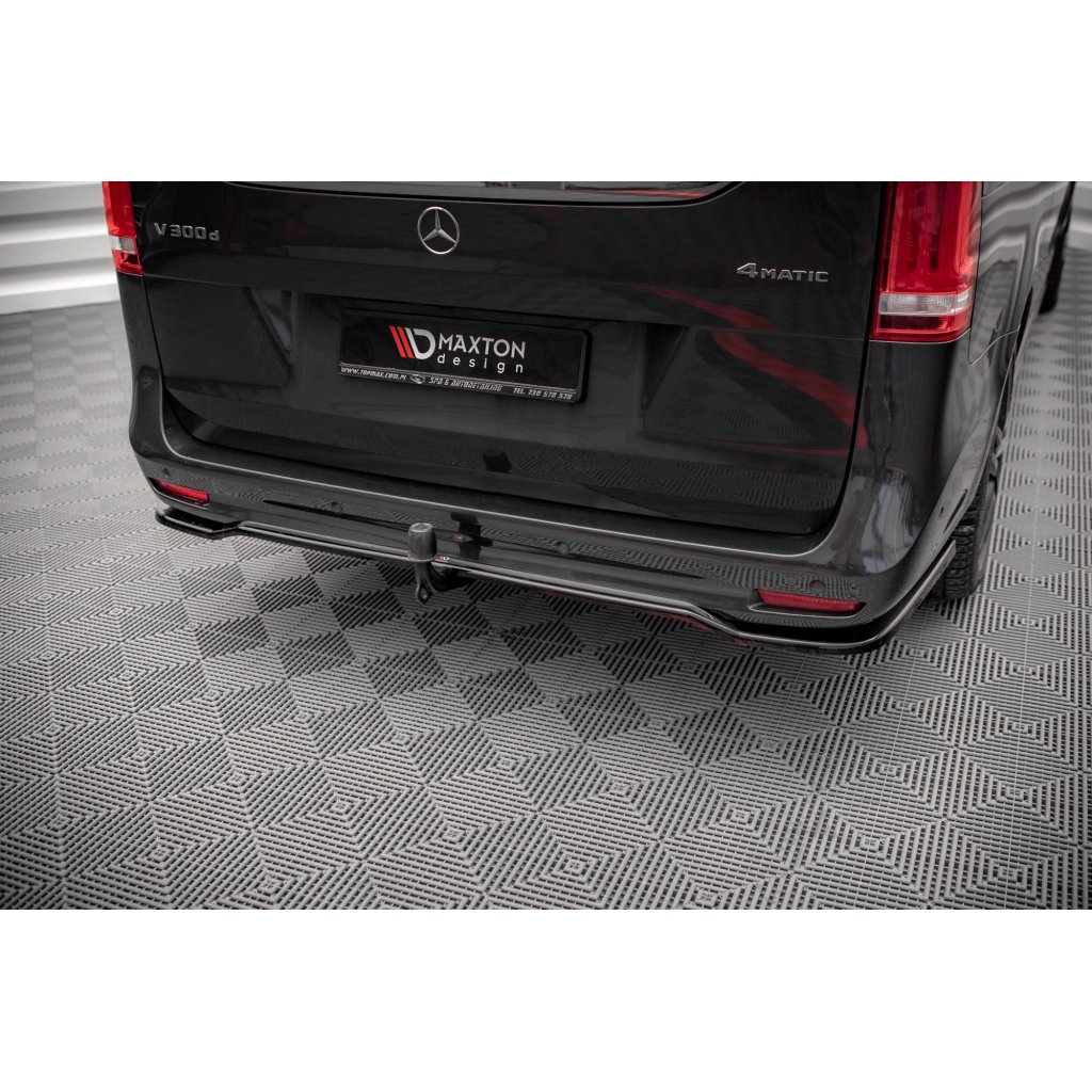 Maxton Design středový spoiler pod zadní nárazník s žebrováním pro Mercedes třída V W447F, černý lesklý plast ABS, AMG-Line