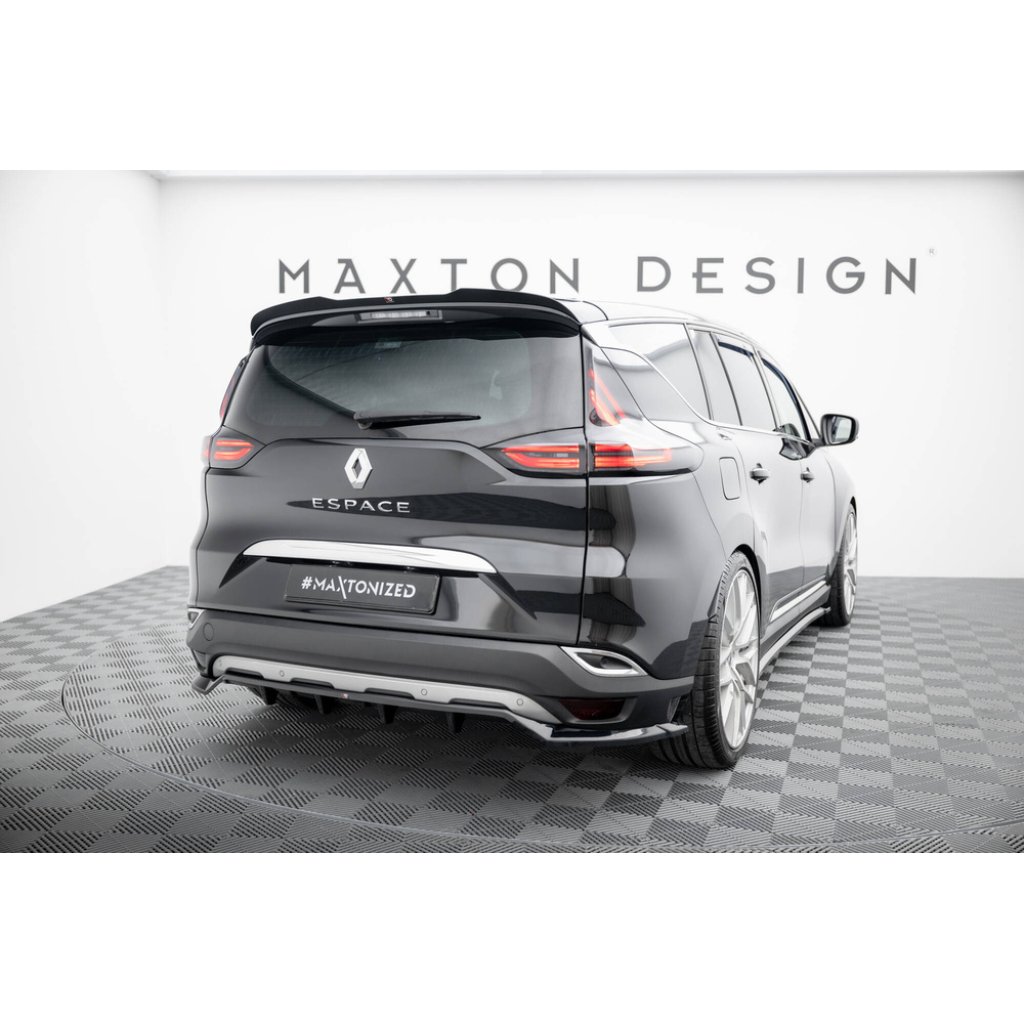 Maxton Design středový spoiler pod zadní nárazník s žebrováním pro Renault Espace Mk5 Facelift, černý lesklý plast ABS